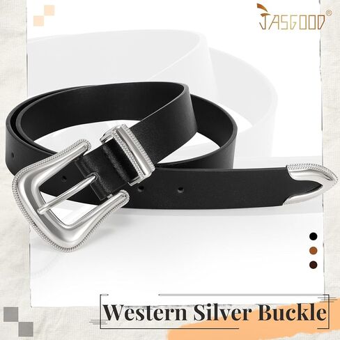 JASGOOD Women's Western Belt Vintage Black Leather Waist Belt for Pants Jeans with Gold Buckle in Saudi Arabia