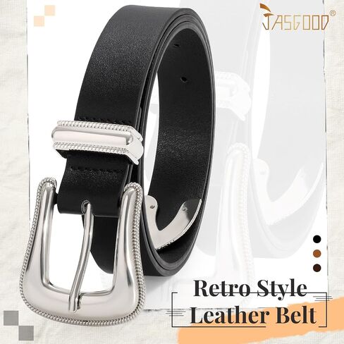 JASGOOD Women's Western Belt Vintage Black Leather Waist Belt for Pants Jeans with Gold Buckle in Saudi Arabia