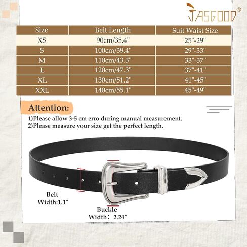 JASGOOD Women's Western Belt Vintage Black Leather Waist Belt for Pants Jeans with Gold Buckle in Saudi Arabia