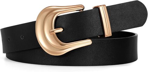 JASGOOD Women's Western Belt Vintage Black Leather Waist Belt for Pants Jeans with Gold Buckle in Saudi Arabia