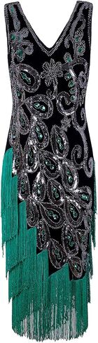 VIJIV Women's Vintage 1920s Style Peacock Sequin Roaring 20s Gatsby Party Flapper Dress in Saudi Arabia