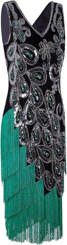 VIJIV Women's Vintage 1920s Style Peacock Sequin Roaring 20s Gatsby Party Flapper Dress in Saudi Arabia