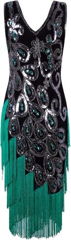 VIJIV Women's Vintage 1920s Style Peacock Sequin Roaring 20s Gatsby Party Flapper Dress in Saudi Arabia