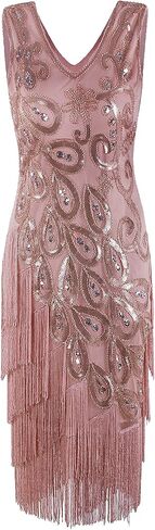 VIJIV Women's Vintage 1920s Style Peacock Sequin Roaring 20s Gatsby Party Flapper Dress in Saudi Arabia