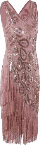 VIJIV Women's Vintage 1920s Style Peacock Sequin Roaring 20s Gatsby Party Flapper Dress in Saudi Arabia