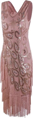 VIJIV Women's Vintage 1920s Style Peacock Sequin Roaring 20s Gatsby Party Flapper Dress in Saudi Arabia
