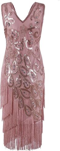 VIJIV Women's Vintage 1920s Style Peacock Sequin Roaring 20s Gatsby Party Flapper Dress in Saudi Arabia