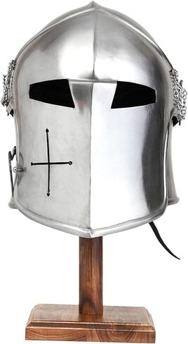 Bhartiya Handicrafts Medieval Barbuta Helmet Knights Templar Crusader Armour Helmet - Props & Costumes Helm for Larps - Visored Brushed Steel Knights Templar Crusaders Armour, Halloween Costume Props in Kuwait