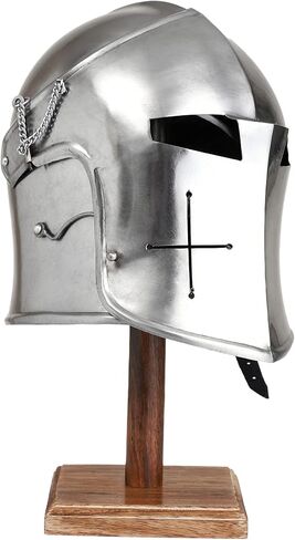 Bhartiya Handicrafts Medieval Barbuta Helmet Knights Templar Crusader Armour Helmet - Props & Costumes Helm for Larps - Visored Brushed Steel Knights Templar Crusaders Armour, Halloween Costume Props in Kuwait