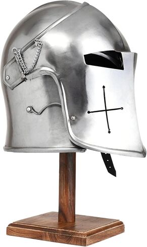Bhartiya Handicrafts Medieval Barbuta Helmet Knights Templar Crusader Armour Helmet - Props & Costumes Helm for Larps - Visored Brushed Steel Knights Templar Crusaders Armour, Halloween Costume Props in Kuwait