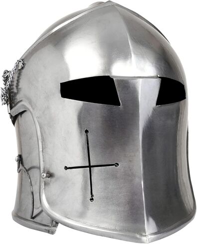Bhartiya Handicrafts Medieval Barbuta Helmet Knights Templar Crusader Armour Helmet - Props & Costumes Helm for Larps - Visored Brushed Steel Knights Templar Crusaders Armour, Halloween Costume Props in Kuwait
