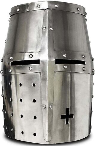 AnNafi® Medieval Templar Crusader Knight Armor Helmet | Greek Roman Spartan Armour | Silver Antique Helm A+ | Wearable for Adult Medieval Costumes Armour For SCA LARP Reenactment Cosplay Men Helm in Saudi Arabia