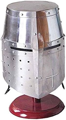 AnNafi® Medieval Templar Crusader Knight Armor Helmet | Greek Roman Spartan Armour | Silver Antique Helm A+ | Wearable for Adult Medieval Costumes Armour For SCA LARP Reenactment Cosplay Men Helm in Saudi Arabia