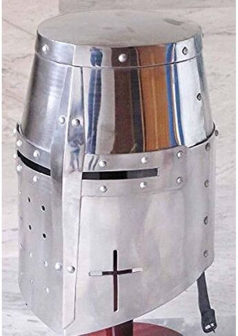 AnNafi® Medieval Templar Crusader Knight Armor Helmet | Greek Roman Spartan Armour | Silver Antique Helm A+ | Wearable for Adult Medieval Costumes Armour For SCA LARP Reenactment Cosplay Men Helm in Saudi Arabia