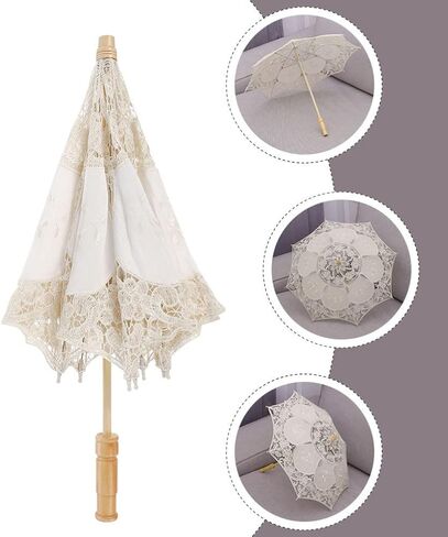Zerodeko Bride Decorative Umbrellas Wedding Umbrella Ornament Costumes Bubble Umbrella Lace Princess Parasols Photography Props Beige in Saudi Arabia