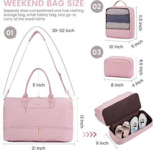 LOVEVOOK Travel Duffle Bag for Women, Weekender Overnight Bag with Shoe Compartment, Carry on Bag with Toiletry Bag, Gym Duffel Bag with Wet Pocket, Hospital Bags for Labor and Delivery 3 Pcs Set in Saudi Arabia