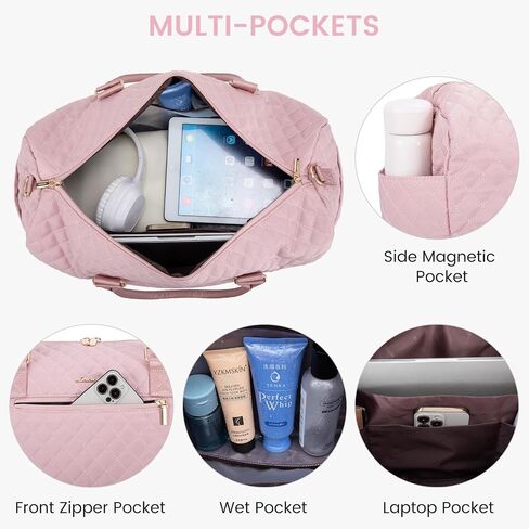 LOVEVOOK Travel Duffle Bag for Women, Weekender Overnight Bag with Shoe Compartment, Carry on Bag with Toiletry Bag, Gym Duffel Bag with Wet Pocket, Hospital Bags for Labor and Delivery 3 Pcs Set in Saudi Arabia