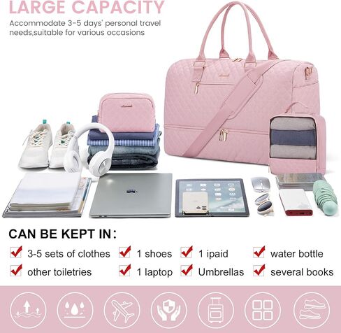 LOVEVOOK Travel Duffle Bag for Women, Weekender Overnight Bag with Shoe Compartment, Carry on Bag with Toiletry Bag, Gym Duffel Bag with Wet Pocket, Hospital Bags for Labor and Delivery 3 Pcs Set in Saudi Arabia