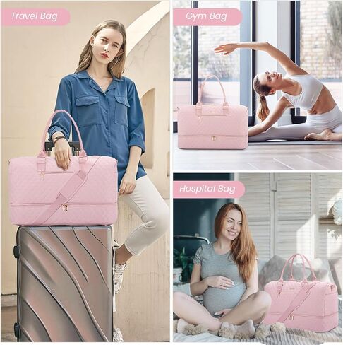 LOVEVOOK Travel Duffle Bag for Women, Weekender Overnight Bag with Shoe Compartment, Carry on Bag with Toiletry Bag, Gym Duffel Bag with Wet Pocket, Hospital Bags for Labor and Delivery 3 Pcs Set in Saudi Arabia