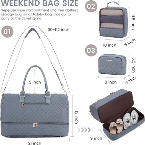 LOVEVOOK Travel Duffle Bag for Women, Weekender Overnight Bag with Shoe Compartment, Carry on Bag with Toiletry Bag, Gym Duffel Bag with Wet Pocket, Hospital Bags for Labor and Delivery 3 Pcs Set in Saudi Arabia