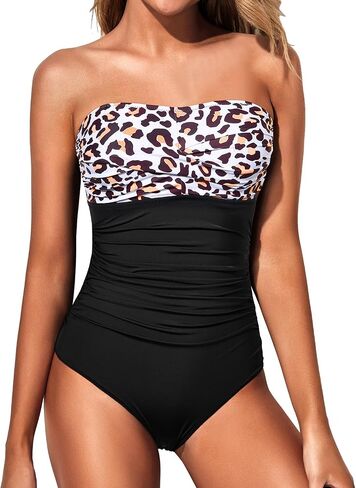 Yonique Womens Strapless One Piece Swimsuit Tummy Control Bandeau Bathing Suits Slimming Twist Front Swimwear in Saudi Arabia
