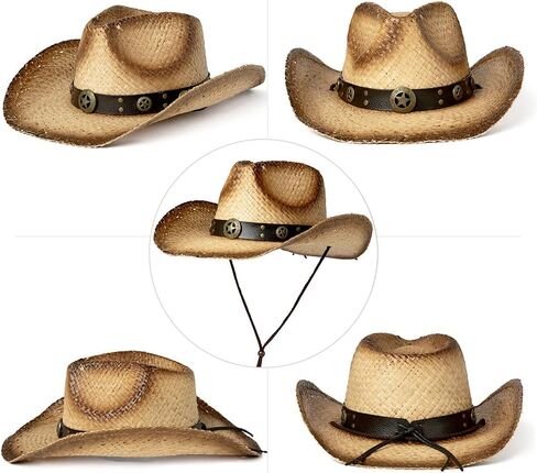كومهاتس قبعات كاوبوي للنساء راعية البقر على الطراز الغربي قبعة شاطئ مستديرة من القش للسيدات قبعة فيدورا بحافة قابلة للتشكيل in Kuwait