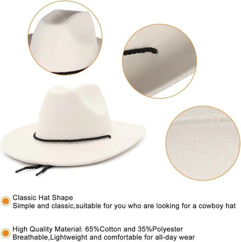 قبعة رعاة البقر لراعية البقر للرجال والنساء كلاسيكية بحافة قابلة للطي فيدورا قبعة راعية البقر الغربية مع سلسلة in Kuwait