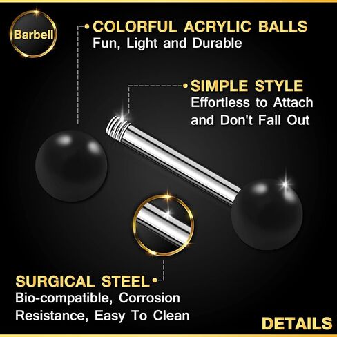 2 قطعة الفولاذ المقاوم للصدأ الحديد خواتم 14 مقياس 5/16 8 مللي متر 4 مللي متر الاكريليك الكرة اللولب أقراط الحاجب ثقب المجوهرات رؤية المزيد من الألوان in Kuwait