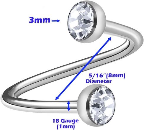 MATIGA 2Pcs Steel 18 gauge 5/16 8mm Twist Barbell Piercing Jewelry Tragus Helix Lip Cartilage 3mm Half Ball Crystal More Choices in Saudi Arabia