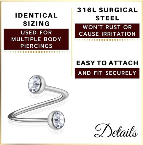 MATIGA 2Pcs Steel 18 gauge 5/16 8mm Twist Barbell Piercing Jewelry Tragus Helix Lip Cartilage 3mm Half Ball Crystal More Choices in Saudi Arabia