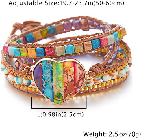 Xaena Boho Chic 7 Chakra Bead Wrap Bracelets for Women - Handmade with Natural Jasper Stone, Leather, and Exquisite Thread - Perfect for Yoga, Meditation, and Everyday Wear in Kuwait