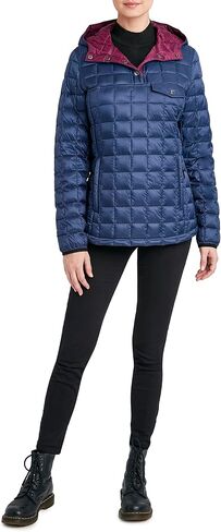 HFX Women's Short Quilted Lightweight Jacket Snap Collar Elastic Sleeve Cuff Hood 27.5" Coat in Kuwait