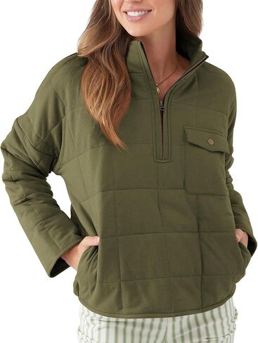 سترة نسائية منتفخة مبطنة من Fazortev، بلوفر نصف سحاب، كاجوال بأكمام طويلة، معاطف شتوية خفيفة الوزن، ملابس خارجية in Kuwait