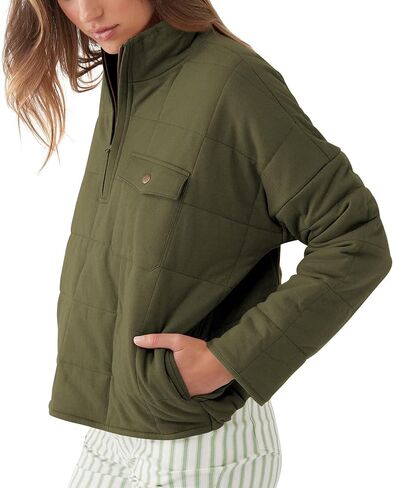 سترة نسائية منتفخة مبطنة من Fazortev، بلوفر نصف سحاب، كاجوال بأكمام طويلة، معاطف شتوية خفيفة الوزن، ملابس خارجية in Kuwait