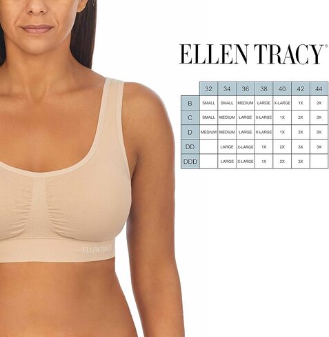 ELLEN TRACY Women's Underwear, Seamless Wirefree Bra, Bralette with Removable Pads, 2-Pack Multipack in Saudi Arabia