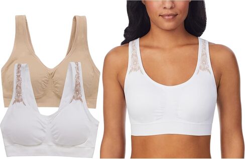 ELLEN TRACY Women's Underwear, Seamless Wirefree Bra, Bralette with Removable Pads, 2-Pack Multipack in Saudi Arabia