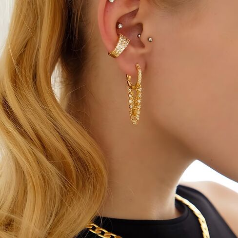 Tassel Chain Huggie Drop Dangle Earrings for Women Teen Girls Cubic Zirconia Inlaid Chain Small Hoop Earrings in Saudi Arabia