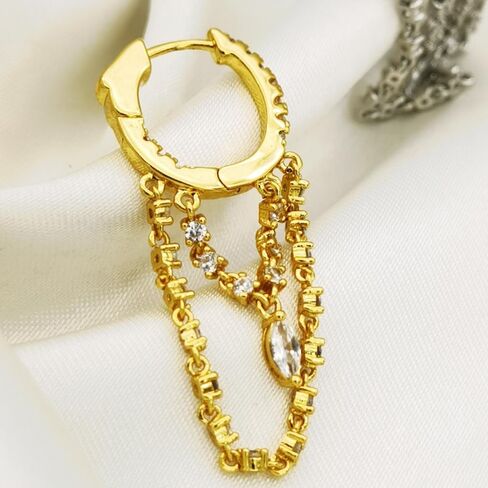 Tassel Chain Huggie Drop Dangle Earrings for Women Teen Girls Cubic Zirconia Inlaid Chain Small Hoop Earrings in Saudi Arabia