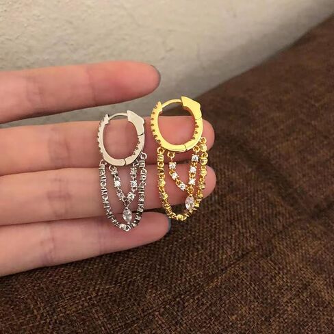 Tassel Chain Huggie Drop Dangle Earrings for Women Teen Girls Cubic Zirconia Inlaid Chain Small Hoop Earrings in Saudi Arabia