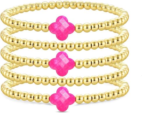 Joya Love Colorful Clover Gold Beaded Bracelets For Women Gold plated Ball Lucky Four Leaf Clover Stretch Bracelet For Women Girls Trendy Jewelry Gifts in Kuwait
