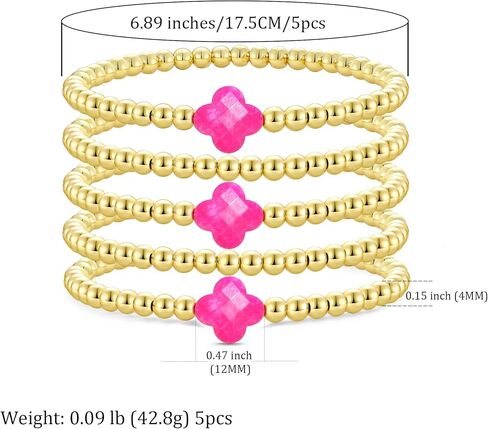 Joya Love Colorful Clover Gold Beaded Bracelets For Women Gold plated Ball Lucky Four Leaf Clover Stretch Bracelet For Women Girls Trendy Jewelry Gifts in Kuwait