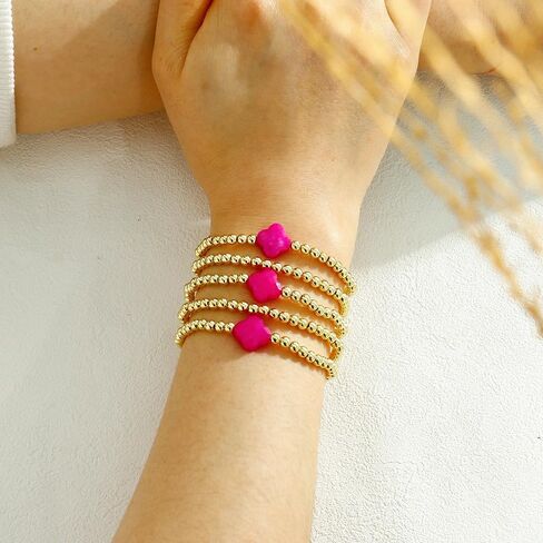 Joya Love Colorful Clover Gold Beaded Bracelets For Women Gold plated Ball Lucky Four Leaf Clover Stretch Bracelet For Women Girls Trendy Jewelry Gifts in Kuwait