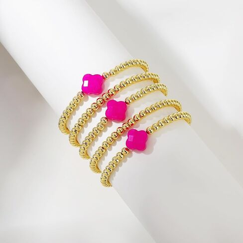 Joya Love Colorful Clover Gold Beaded Bracelets For Women Gold plated Ball Lucky Four Leaf Clover Stretch Bracelet For Women Girls Trendy Jewelry Gifts in Kuwait