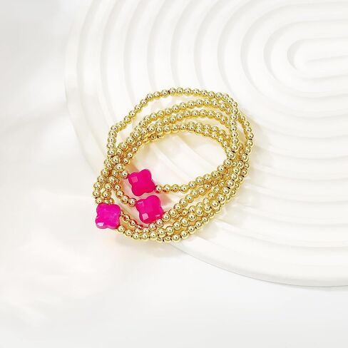 Joya Love Colorful Clover Gold Beaded Bracelets For Women Gold plated Ball Lucky Four Leaf Clover Stretch Bracelet For Women Girls Trendy Jewelry Gifts in Kuwait