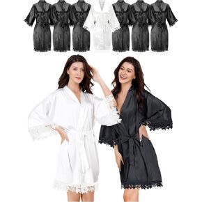 EPLAZA 7 قطعة رداء نسائي من الساتان الحريري مع دانتيل لحفلات الزفاف وحفلات العروس ووصيفة العروس رداء كيمونو للاستلقاء in Kuwait