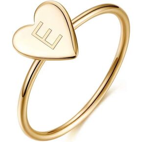 Memorjew 925 Sterling Silver Rings for Girls Women, Dainty Initial Heart Ring Stacking Ring for Women Girls Jewelry Gifts