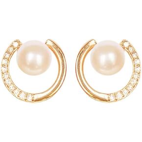 Yurielys Clip on Pearl Stud Earrings, 14K Gold Plated Cubic Zirconia Fake Piercing Button Earrings for Women Girls, Small, Pearl, Pearl in Kuwait
