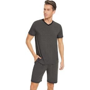 NACHILA Pajamas for Men Pj Short Sleeve Sleepwear with Shorts V Neck Loungewear Cool Pajama,Viscose Made from Bamboo