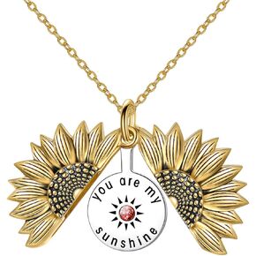 YFN Sterling Silver Sunflower Locket Necklace You Are My Sunshine With Birthstone Engraved Pendant Necklaces Birthday Gift for Her in Kuwait
