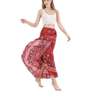 تنورة طويلة طويلة للنساء من ForMode بطباعة بوهو بخصر عالٍ والتفاف جانبي بوهيمي بحاشية غير متماثلة مقاس واحد in Kuwait